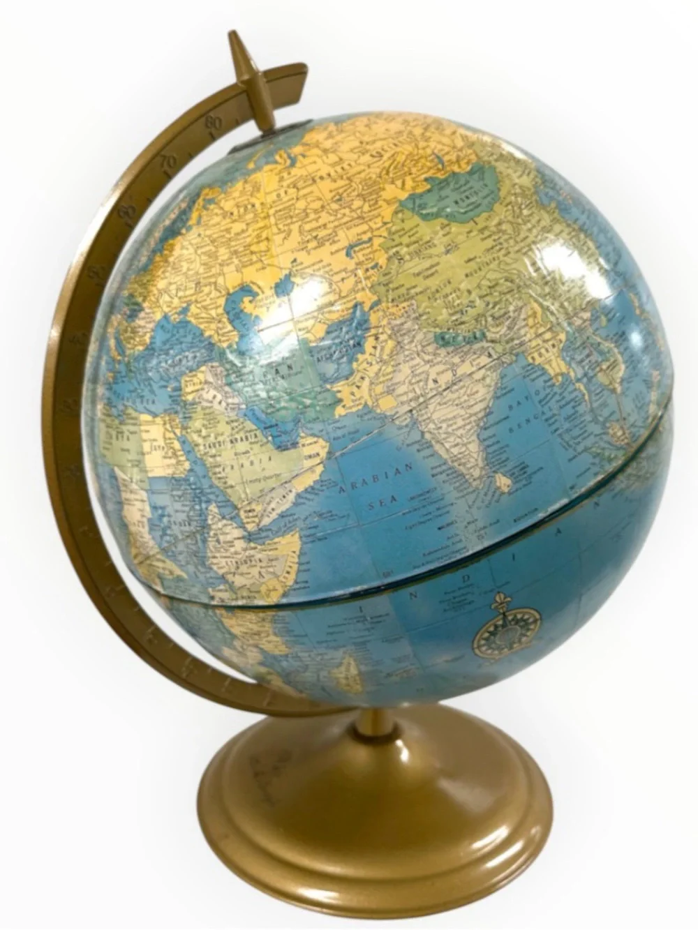 Vintage Cram’s Imperial C87 12” World Globe Blue Gold MCM Library Decor USA